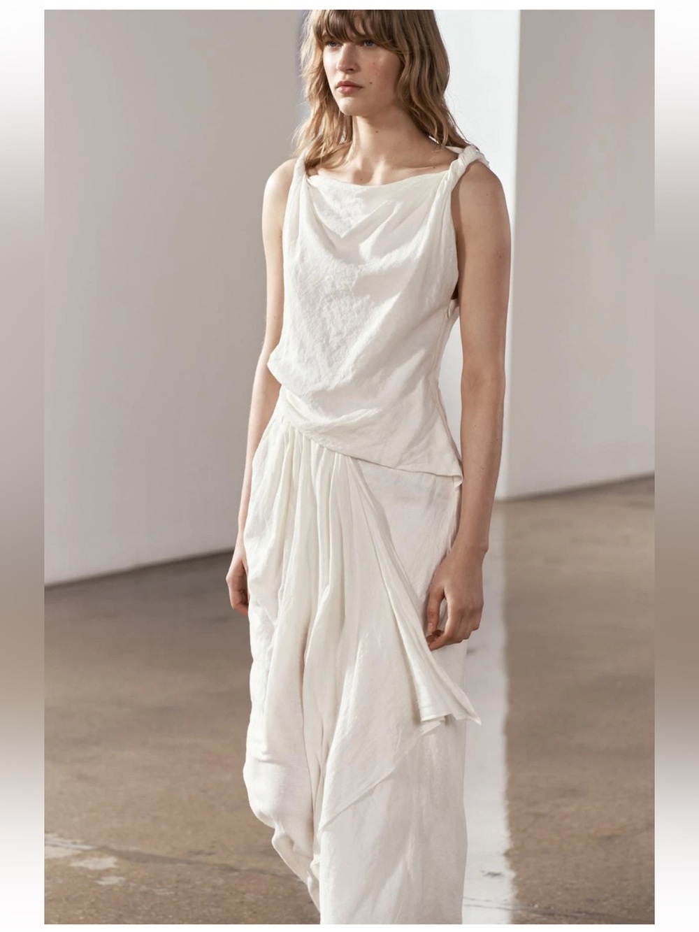 NWT Zara Ivory Draped Maxi Dress - Picture 2 of 6